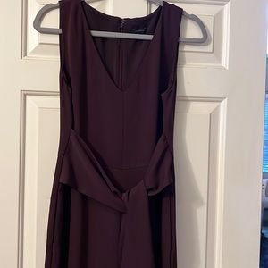 Ann Taylor plum wide legged jumpsuit. V neck with tie belt.